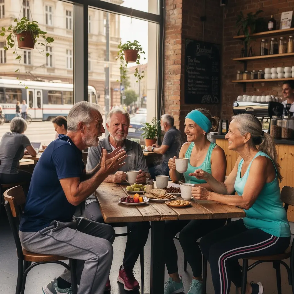 Fitnesz oktató demonstrálja a korosztálynak megfelelő mozgásformákat.